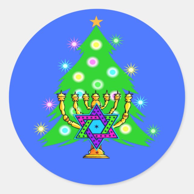 Hanukkah and Christmas Classic Round Sticker (Front)