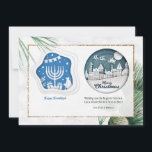 Hanukkah and Christmas Greeting Card<br><div class="desc">One card for everyone on your list. (Background by rawpixel.com on Freepik). (Image by Freepik). The card is easy to customize with your wording, font and font color. Not exactly what you're looking for? All our products can be custom designed to meet your needs at no extra charge. Simply contact...</div>