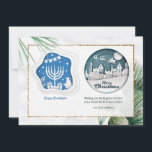Hanukkah and Christmas Greeting Card<br><div class="desc">One card for everyone on your list. (Background by rawpixel.com on Freepik). (Image by Freepik). The card is easy to customize with your wording, font and font color. Not exactly what you're looking for? All our products can be custom designed to meet your needs at no extra charge. Simply contact...</div>