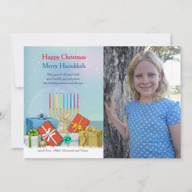 Hanukkah and Christmas Photo Holiday Card (Front)