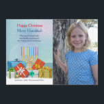 Hanukkah and Christmas Photo Holiday Card<br><div class="desc">Celebrating Hanukkah and Christmas at your house? Here is a holiday card made just for you. It features presents and a menorah with a snowy base and a dazzling background. Just add your favorite photo to make it yours. Menorah by Vecteezy. The card is easy to customize with your wording,...</div>