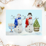 Hanukkah and Christmas Snowman Watercolor Holiday Card<br><div class="desc">This design may be personalized in the area provided by changing the photo and/or text. Or it can be customized by choosing the click to customize further option and delete or change the color of the background, add text, change the text color or style, or delete the text for an...</div>