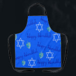 Hanukkah Apron<br><div class="desc">This apron has a Hanukkah design of dreidel,  Star of David,  and “Happy Hanukkah” on a blue background. Great for the season.</div>
