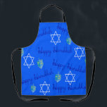 Hanukkah Apron<br><div class="desc">This apron has a Hanukkah design of dreidel,  Star of David,  and “Happy Hanukkah” on a blue background. Great for the season.</div>