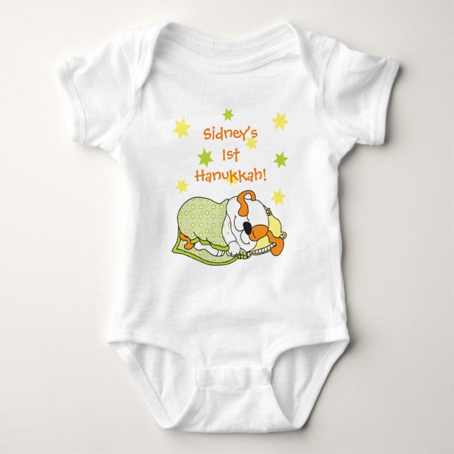 Hanukkah Baby Body Suit/dog/Green Orange Baby Bodysuit (Front)