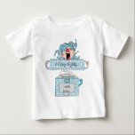 Hanukkah Baby Fine Jersey T-Shirt "Dreidel in Box"<br><div class="desc">Hanukkah Baby Fine Jersey T-Shirt, Blue/Silver "Dreidel in the Box." Personalize by deleting, "8 Crazy Nights... with Robby" and choosing your favorite font style, color, size and wording. (This design can be printed on a variety of different clothing sizes, colors and styles. Prices may vary, according to your selection.) This...</div>