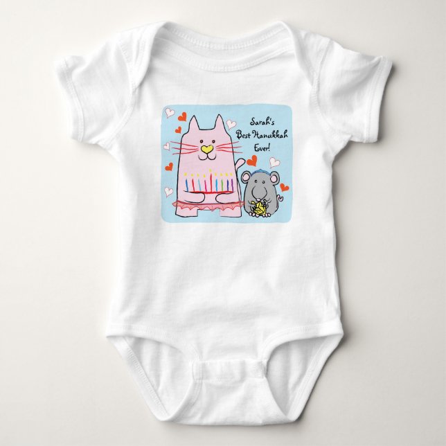 Hanukkah Baby Jersey Body Suit/Cat and Mouse Baby Bodysuit (Front)