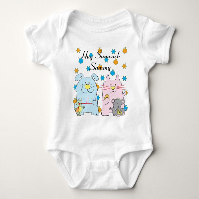 Hanukkah Baby Jersey Personalize "Hug Sameach" Baby Bodysuit (Front)