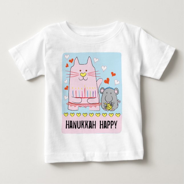 Hanukkah Baby Jersey T-Shirt Cat and Mouse (Front)