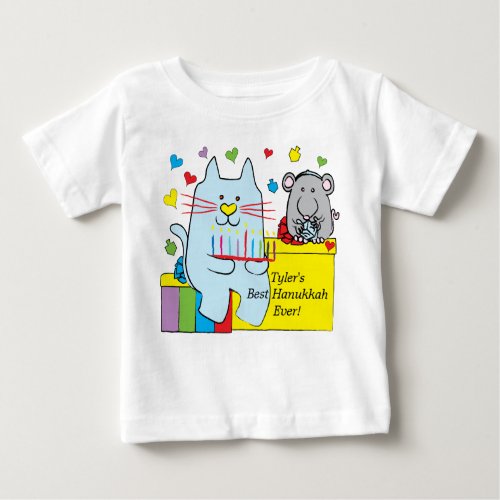 Hanukkah Baby T_Shirt Blue Cat and Mouse