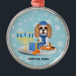 Hanukkah Blenheim Cavalier King Charles Spaniel Wr Metal Ornament<br><div class="desc">This original Hanukkah-inspired Blenheim Cavalier King Charles Spaniel design is perfect for the holidays. Blenheim Moms and Dads will be smiling with delight. This Blenheim Cavalier King Charles Spaniel design can be found on t-shirts, gifts, mugs, and more. Make sure to check out all of my unique Cavalier gifts and...</div>