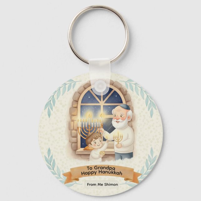Hanukkah Blessing - Grandfather and Child Keychain (Front)