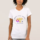 Hanukkah Blessings | BARUCH ATAH ADONAI | Hebrew T-Shirt<br><div class="desc">Modern, stylish HANUKKAH BLESSINGS T-shirt. Design shows a gold colored MENORAH with multicolored STAR OF DAVID and silver gray DREIDEL. At the top there is curved text which says BARUCH ATAH, ADONAI (Blessed are You, O God) and underneath the text reads HANUKKAH BLESSINGS. ALL TEXT IS CUSTOMIZABLE, so you can...</div>