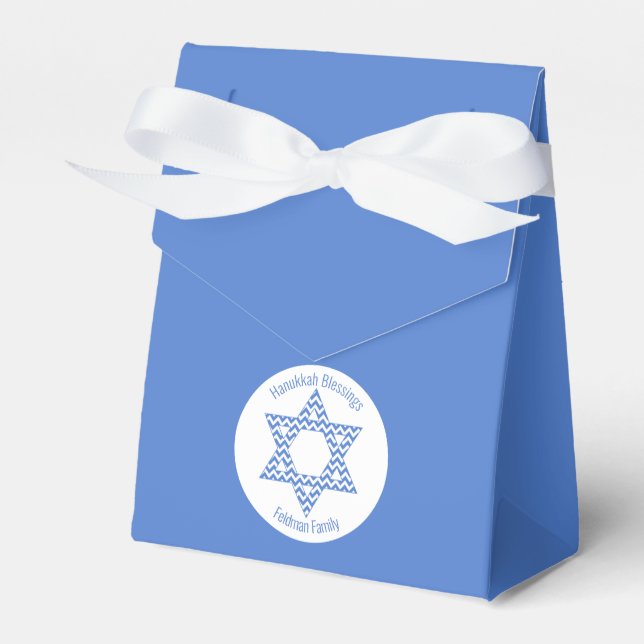 Hanukkah Blessings - Blue Chevron Star of David Favor Boxes (Front Side)