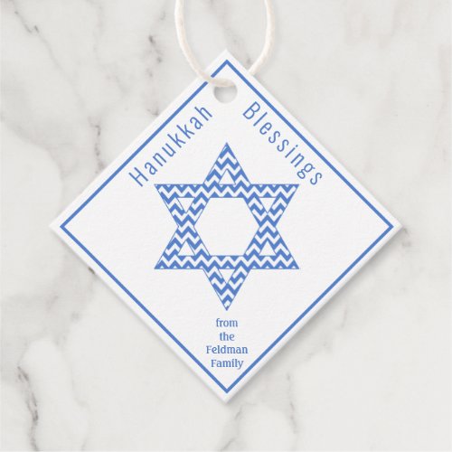 Hanukkah Blessings _ Blue Chevron Star of David Favor Tags