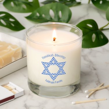 Hanukkah Blessings - Blue Chevron Star of David