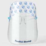 HANUKKAH | BLESSINGS | Dreidel Customizable Face Shield<br><div class="desc">A modern DREIDEL Face Shield showing a blue DREIDEL pattern against a CLEAR background. Text says HANUKKAH BLESSINGS and is CUSTOMIZABLE so you can replace with your own message.</div>