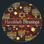 Hanukkah Blessings Menorah Classic Round Sticker<br><div class="desc">In celebration of the Jewish festival of lights.</div>