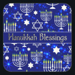 Hanukkah Blessings Menorah Square Sticker<br><div class="desc">In celebration of the Jewish festival of lights.</div>