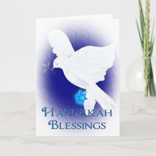 Hanukkah Blessings_White DoveStar of David Holiday Card