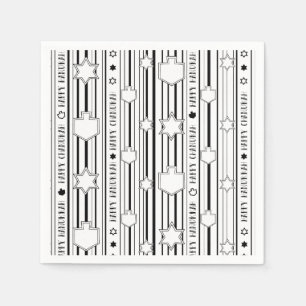 Hanukkah Blk N White Dreidels N Stars Napkins