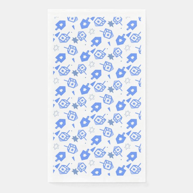 Hanukkah blue and White Dreidel  Paper Guest Towels (Front)