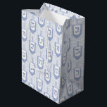 Hanukkah Blue and White Dreidel Pattern on Gingham Medium Gift Bag<br><div class="desc">Hanukkah dreidels on gingham background in light blue and white. Dreidel pieces show Hebrew alphabet.</div>