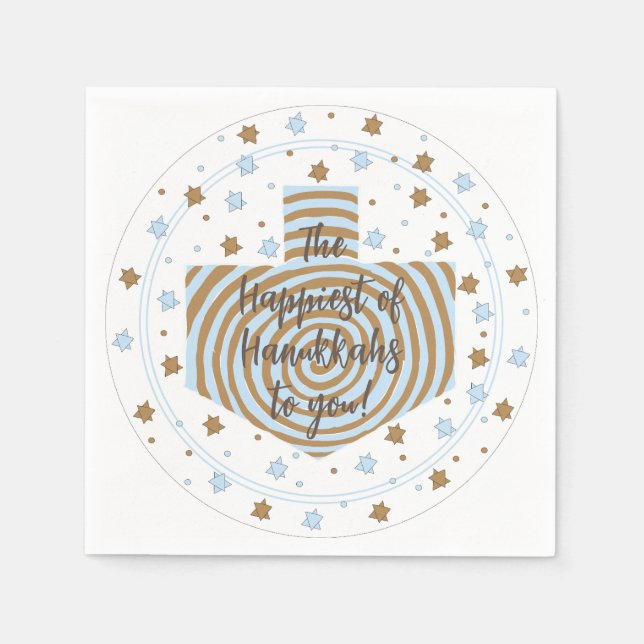 Hanukkah Blue Brown Swirl Dreidel Napkins (Front)
