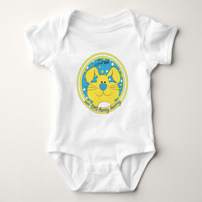 Hanukkah "Blue Honey Bunny" Baby Jersey Bodysuit (Front)