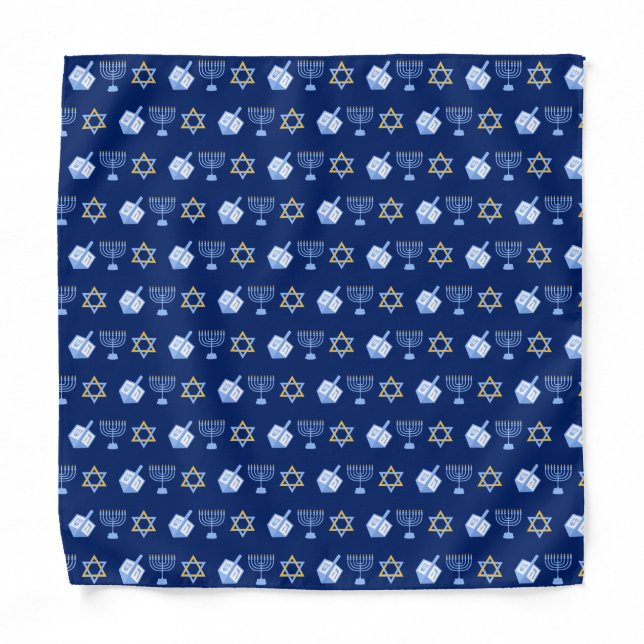 Hanukkah Blue Menorah Dreidel Pattern Chanukah Bandana (Front)