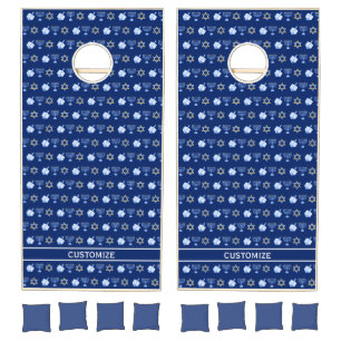 Hanukkah Blue Menorah Dreidel Pattern Chanukah Cornhole Set