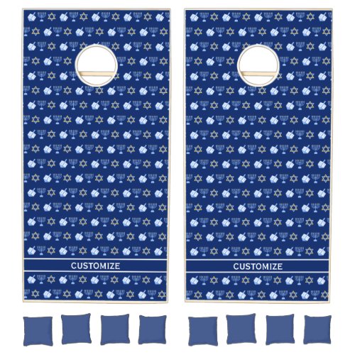 Hanukkah Blue Menorah Dreidel Pattern Chanukah Cornhole Set