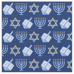 Hanukkah Blue Menorah Dreidel Pattern Chanukah Fabric