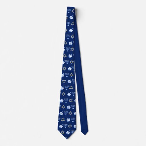 Hanukkah Blue Menorah Dreidel Pattern Chanukah Neck Tie