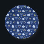 Hanukkah Blue Menorah Dreidel Pattern Chanukah Paper Plates<br><div class="desc">Beautiful Hanukkah party plates in pretty blue with a cool pattern of Judaism star,  dreidel for fun Chanukah games,  and the Jewish menorah for the holiday.</div>