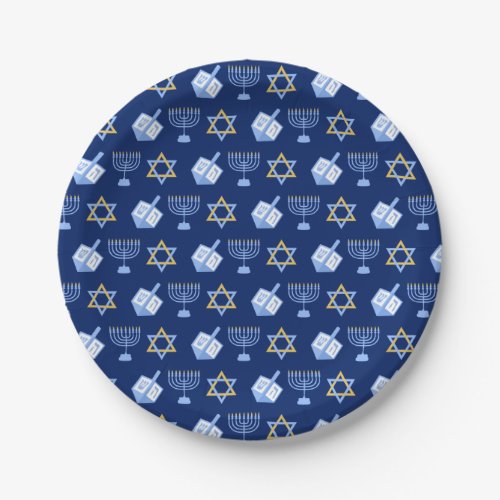 Hanukkah Blue Menorah Dreidel Pattern Chanukah Paper Plates