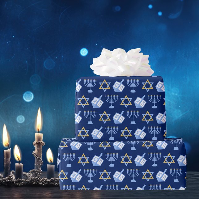 Hanukkah Blue Menorah Dreidel Pattern Chanukah Wrapping Paper (Creator Uploaded)
