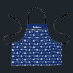 Hanukkah Blue Menorah Dreidel Pattern Custom Kids Apron<br><div class="desc">Beautiful Hanukkah kids apron in pretty blue with a cool pattern of Judaism star,  dreidel for fun Chanukah games,  and the Jewish menorah for the holiday.</div>