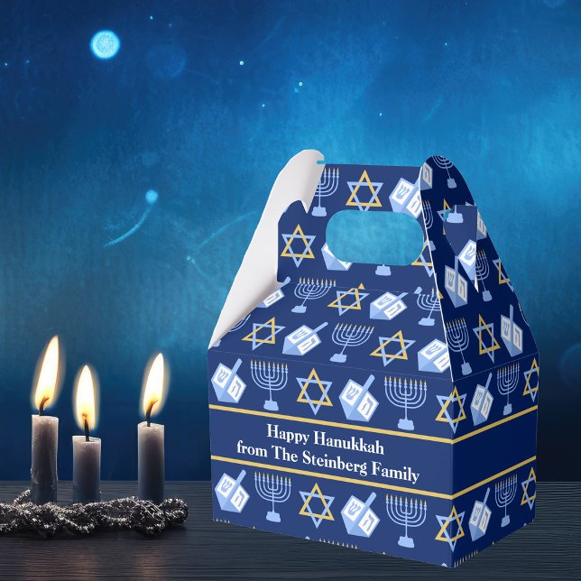 Hanukkah Blue Menorah Dreidel Pattern Custom Party Favor Boxes (Creator Uploaded)