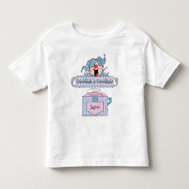Hanukkah Blue Pink Shirt "Dreidel in the Box" (Front)