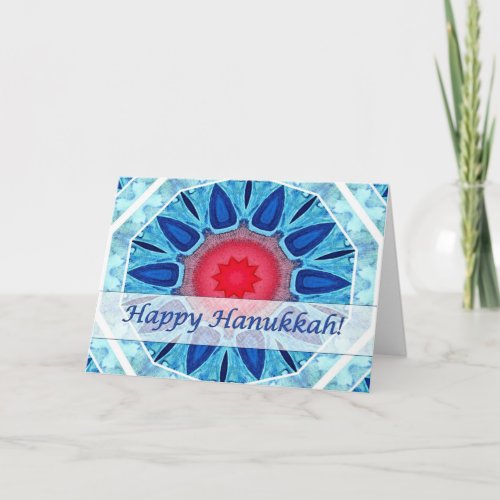 Hanukkah Blue Red and Aqua Mandala Card