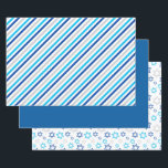 Hanukkah Blue Silver Wrapping Paper Sheets<br><div class="desc">These modern Hanukkah papers with silver and blue stripes and star of davids will have your packages looking phenomenal!  They are colorful and trendy yet traditional.</div>