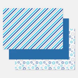 Hanukkah Blue Silver Wrapping Paper Sheets