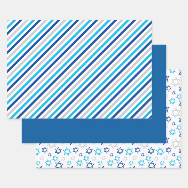 Hanukkah Blue Silver Wrapping Paper Sheets (Set)