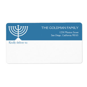 Hanukkah blue white Menorah holiday shipping Label