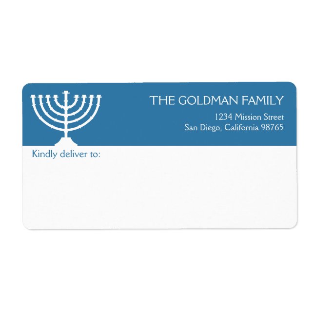 Hanukkah blue white Menorah holiday shipping Label (Front)