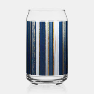 Hanukkah Blues Stripes Blue White Gold Can Glass