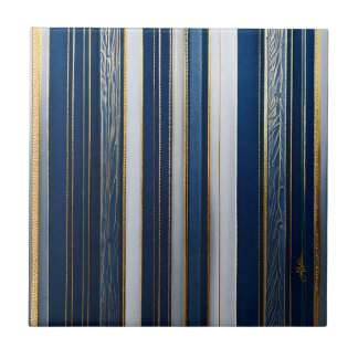 Hanukkah Blues Stripes Blue White Gold Ceramic Tile