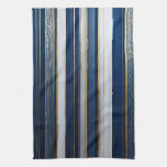 Hanukkah Blues Stripes Blue White Gold Kitchen Towel