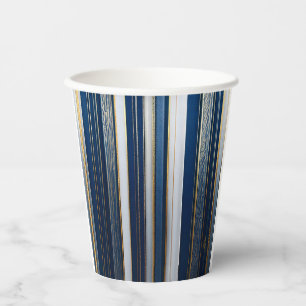 Hanukkah Blues Stripes Blue White Gold Paper Cups